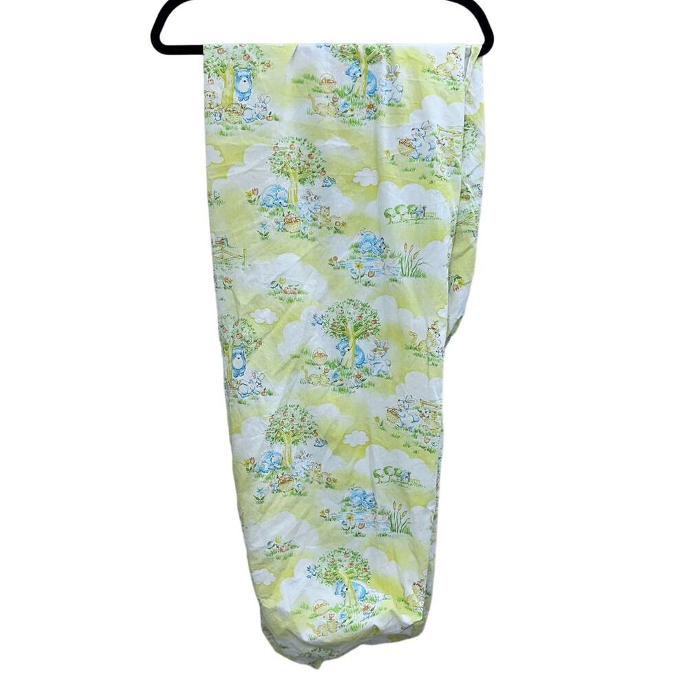 Vintage Baby Crib Sheet Yellow Bunnies Bear Ties